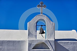 White Greek Orthodox Church With Bell Tower