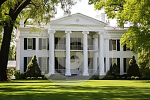 white greek revival building with colonnades and pediments