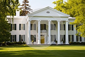 white greek revival building with colonnades and pediments photo