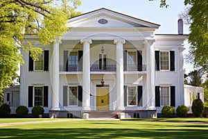 white greek revival building with colonnades and pediments photo