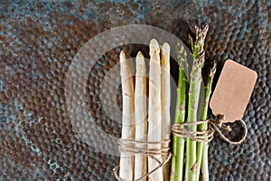 White and Green Asparagus Bound with Twine and Tag