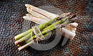 White and Green Asparagus Stalks Bound with Twine