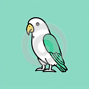 Minimalistic Cartoon Parrot Sitting On Turquoise Background photo