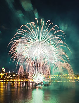 White, green, and golden fireworks | Quebec City