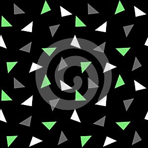 White green gray triangles pattern on black background seamless