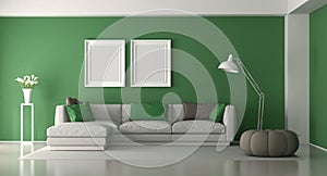 White and green modern living room