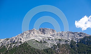 White and green of mountain in Dolomite, Italy