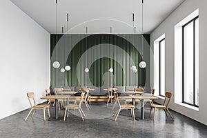 White and green restaurant interior design