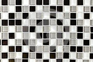 White, Grey and black ceramic mosaic wall tiles texture for bathroom, abstract background for copy space, top view