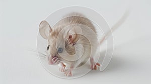 a white, grey, or black harvest or house mouse against a pristine white background, showcasing its natural appearance
