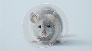 a white, grey, or black harvest or house mouse against a pristine white background, showcasing its natural appearance