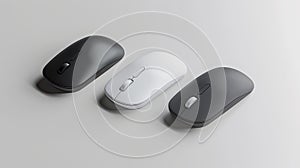 a white, grey, or black mouse against a pristine white background, showcasing its sleek design and functionality.