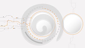 white grey circle technology background abstract. technology with line digital color grey, orange, dot, hi-tech, vector.