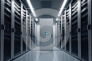 A white and grey datacenter with servers, Generative AI