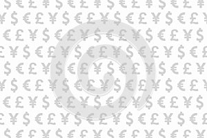 White and Grey Dollar Euro Yen Pound Currencies Pattern Background photo