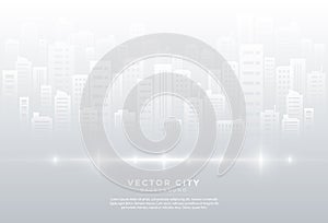 White and grey gradation city landscape pattern background. Buildings silhouette. Template for style modern design. Vector