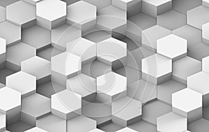 White And Grey Hexagon Background Texture. 3d render