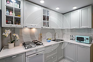 White and grey new modern well designed kitchen furniture