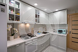 White and grey new modern well designed kitchen furniture