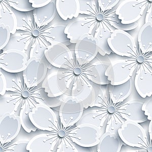 White and grey seamless pattern with sakura blossom