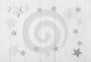 White, grey and silver christmas background with wood, snow and