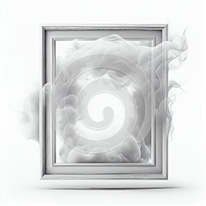 White and grey swirling smoke square frame isolated on white background.