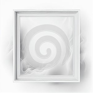 White and grey swirling smoke square frame isolated on white background.