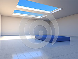 White guest room with sunlight from window 3d rendering
