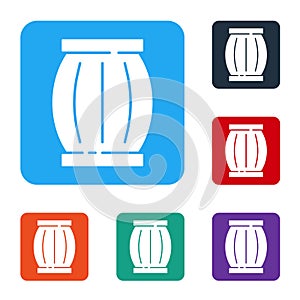 White Gun powder barrel icon isolated on white background. TNT dynamite wooden old barrel. Set icons in color square