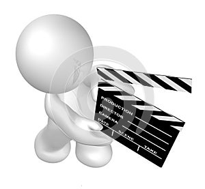 White guy icon holding a film scene clap board