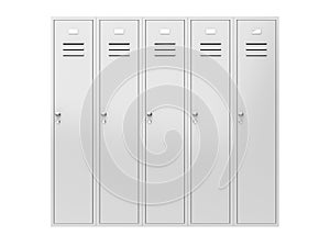 White gym closed lockers. 3d rendering illustration