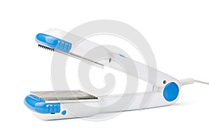 White Hair Straightener Isolated on White Background. Professional Hair Iron & Tong. Personal Hot Comb. Hair Styling Tool