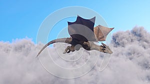 White haired female warrior knight flies on a dragon above the clouds.Fantasy artwork scene. CGI animation 3d rendering