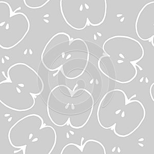 Half apple  seamless pattern illustration on green background .