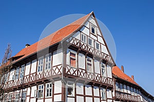 White half timbered house in the historic center of Helmstedt