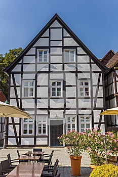 White half timbered house at the market square of Soest