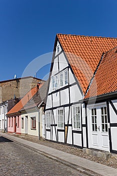 White half timbered house in the old town of Grimmen
