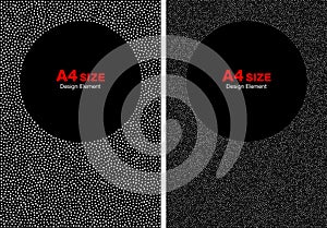 White halftone circle dots frames set. A4 size.