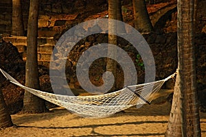 White hammock hanging under coconut