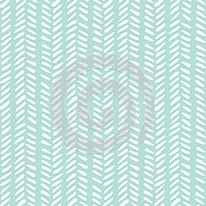White hand drawn tribal herringbone stitches on mint background vector seamless pattern. Fresh geometric drawing
