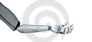 A white hand of the humanid robot on the white background