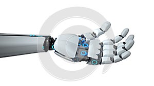A white hand of the humanid robot on the white background