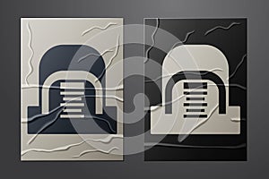 White Hangar with servers icon isolated on crumpled paper background. Server, Data, Web Hosting. Paper art style. Vector