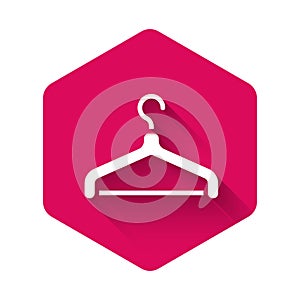 White Hanger wardrobe icon isolated with long shadow background. Cloakroom icon. Clothes service symbol. Laundry hanger