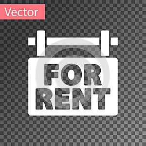 White Hanging sign with text For Rent icon isolated on transparent background. Signboard with text For Rent. Vector