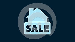 White Hanging sign with text Sale icon isolated on blue background. Signboard with text Sale. 4K Video motion graphic