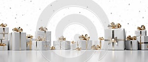 white happy present surprise christmas gold decoration box holiday gift. Generative AI.