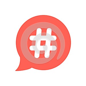 White hashtag icon in red speech bubble