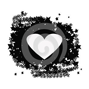 white heart on black background  valentine&#s day greeting card Black ink blots with drops  Abstract shapes  frames with