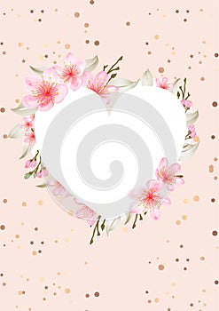 White heart cherry blossom decorated wallpaper